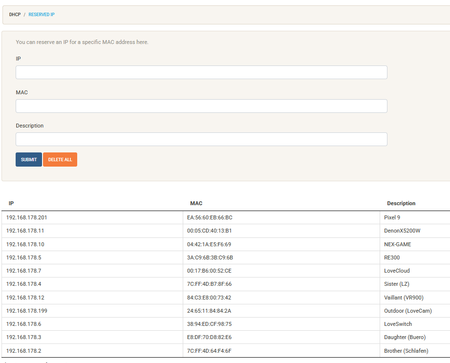 DHCP Reserved IP NeX